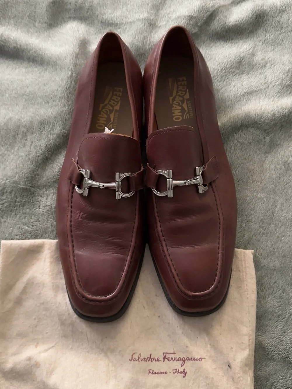Salvatore Ferragamo Men's Burgundy Leather Bit Loafers